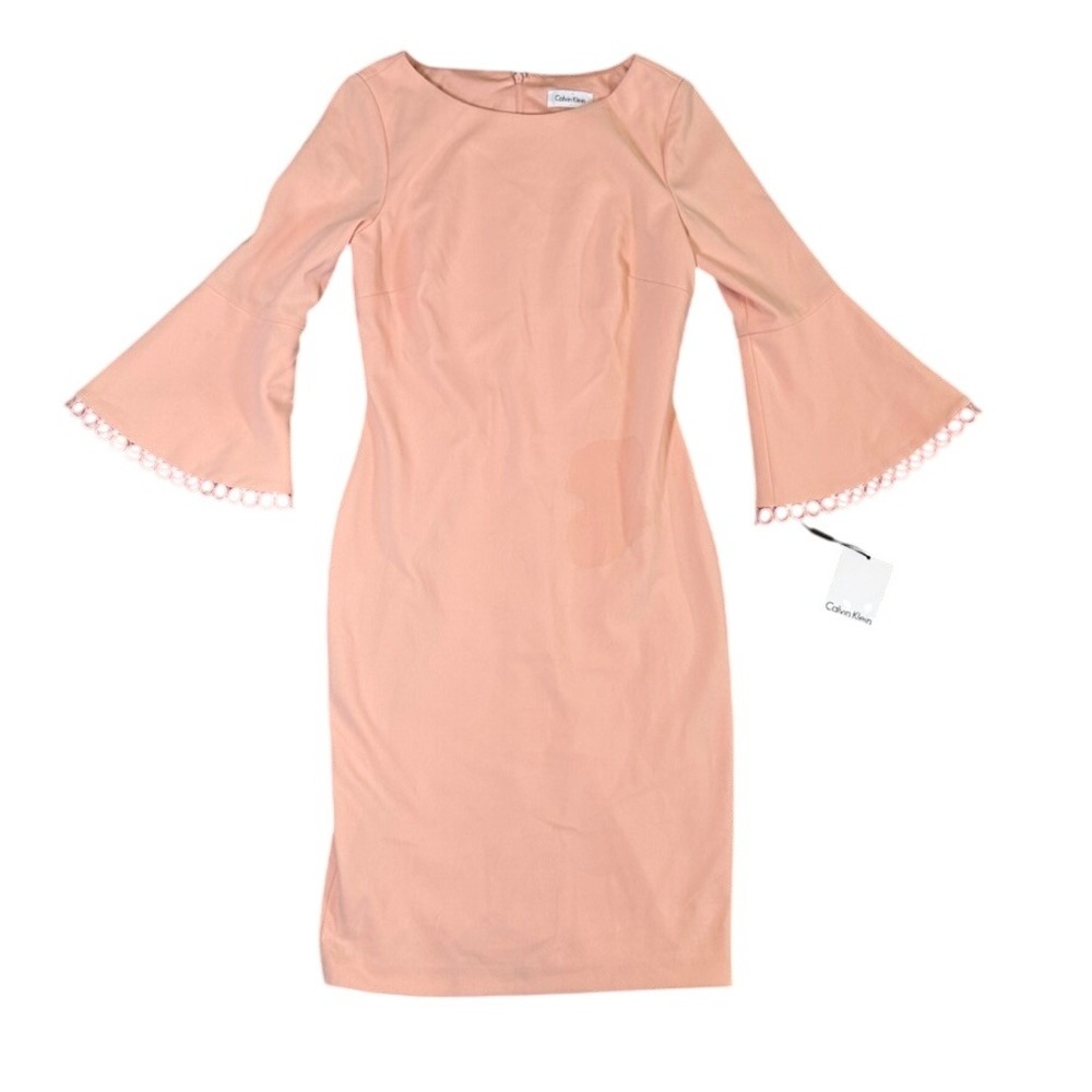 NWT Calvin Klein Bell Sleeve Sheath Dress Peach Nectar CD8C16HM Size 6